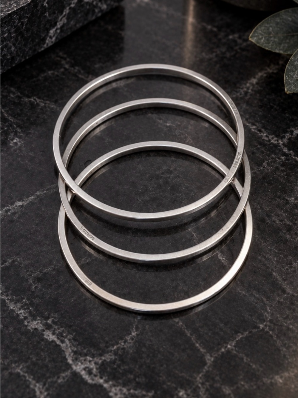 Three Heavy 925 Sterling Silver Plain Bangle Bracelets 7.75" Across 2.5"